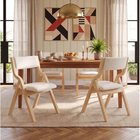 Sedie da pranzo pieghevoli in legno e tessuto lino beige, set da 2, 55 x 49 x 81 cm DESVIAE (1/5)