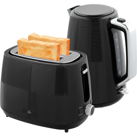 Wasserkocher- und Toaster-Set, 1,7 l, multifunktional, Edelstahl, schwarzes Design