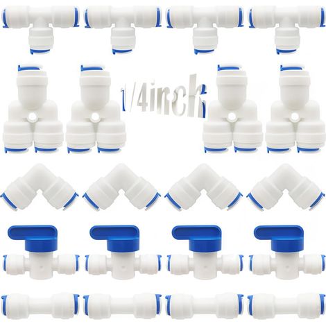 RO Raccord de filtre à eau, raccord droit 1/4"(6mm) Pushfit pour tuyau de filtre à eau, ensemble de raccords pour Réfrigérateur, (robinet combiné de type Y + T + I + L + robinet d'arrêt) (1/5)