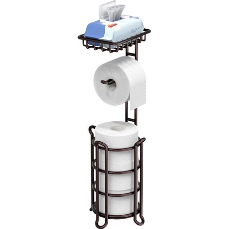 1 Porte-rouleaux avec étagère, métal bronze, stockage rouleaux, salle de bain