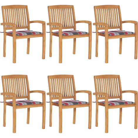 Stapelbare Gartenstühle mit Kissen 6 Stk. Massivholz Teak (1/5)