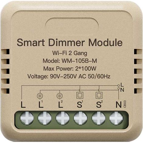 Mini Triac Dimmer Taglio di Fase WIFI 2.4G 2 Canali TUYA, Smart Life 1A AC 90-250V 50/60HZ 2X100W 40X40X18mm IP20
