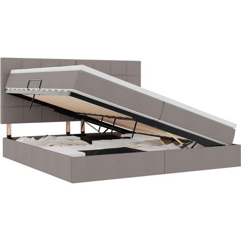 Storage Bed with Mattress Taupe 200 x 200 cm Polyester vidaXL