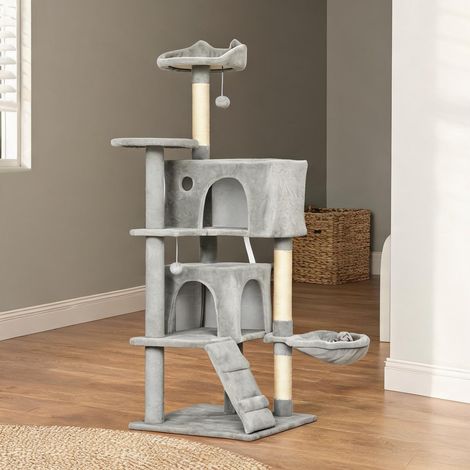 Arbre à chat avec griffoirs en sisal 140 cm gris clair (1/5)
