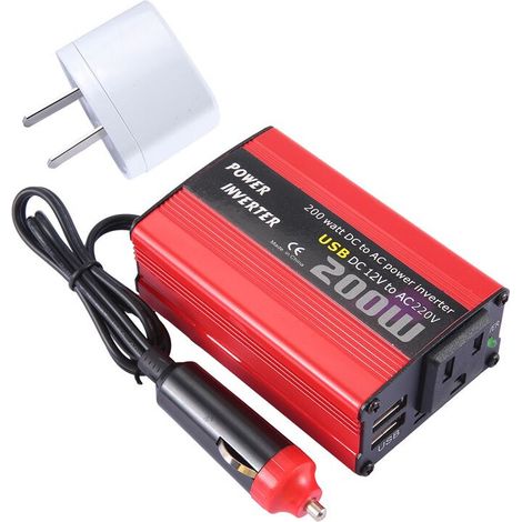 200W Onduleur de Voiture 12V au Convertisseur 220V AC Double Chargeur Adaptateur Chargeur de Voiture Booster - Rouge (1/2)