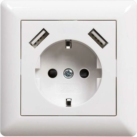 Presa USB da incasso con porta USB (max. Sistema 55) Presa a muro con contatto di terra per smartphone MP3 Bianco lucido 2,1 A