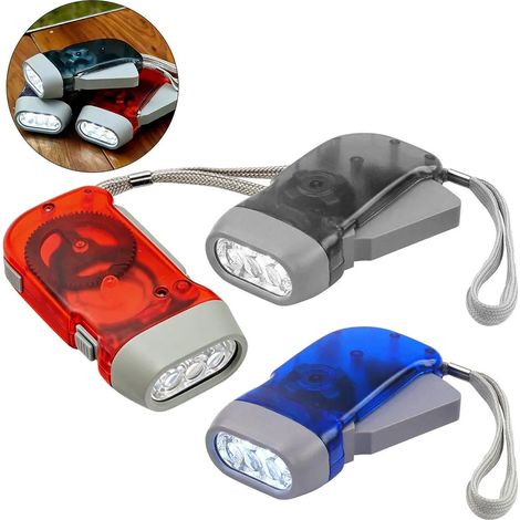 Paquete de 3 linternas LED con manivela: linternas autoalimentadas, recargables, sin pilas, robustas y duraderas, portátiles y fáciles de usar. (1/5)