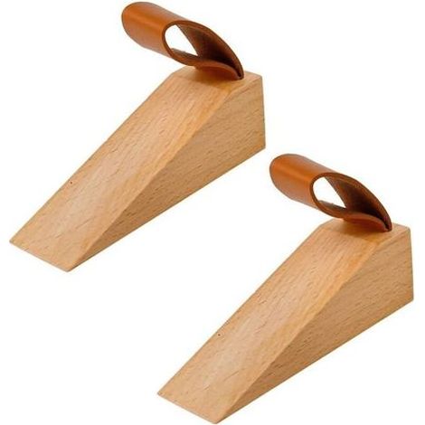 pair 2 Pièces Cale Porte Bois, Bois de Hêtre Cale Porte, avec Coussinet en Silicone Antidérapant, Grain Lisse, avec Poignée en Cuir, pour Espaces de Porte de 5 à 30 mm (1/5)