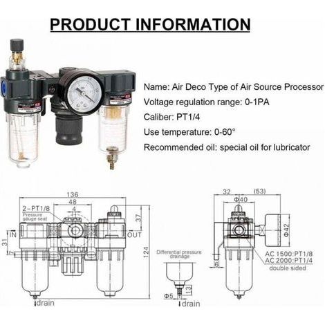 1/4"-Luftdruckreglerfilter mit Wasser-/Ölabscheider für Kompressoren (1/3)