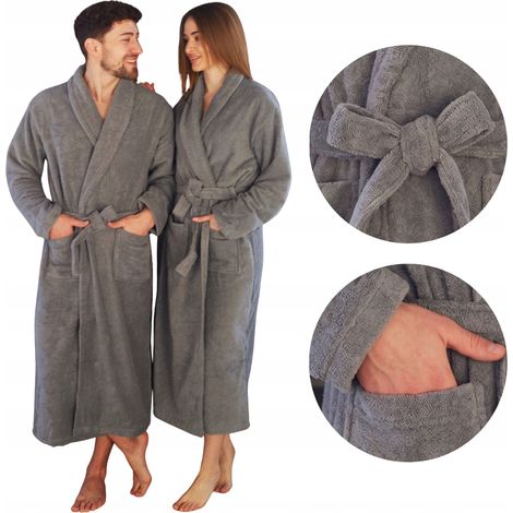 Unisex-Bademantel aus Frottee, grau, mit Tasche, 100 % Baumwolle, weich, Größe 2XL (1/5)