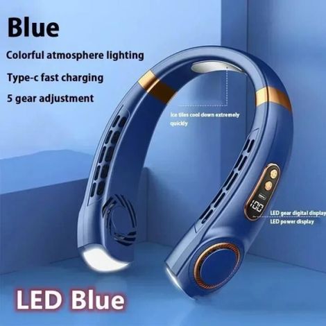 Climatiseur Portable - 6000 mAh - USB Type-C - 5 Vitesses - LED Bleu