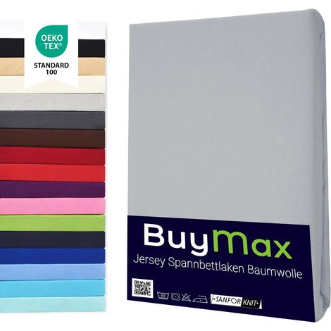 Lot de deux draps-housses, jersey 100 % coton, coloris argenté, dimensions 90 x 200 cm (1/5)