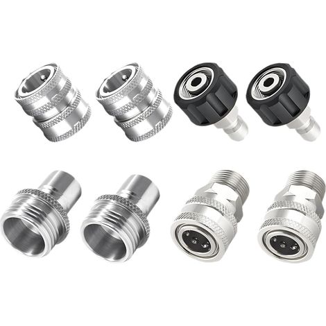 Juego de 8 adaptadores para hidrolavadora, kit de desconexión rápida de acero inoxidable, conexión giratoria M22 a acoplamientos de liberación rápida de 3/8", de 3/4" a liberación rápida. (1/5)