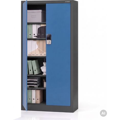Metall-Büroschrank mit Zahlenschloss, Anthrazit-Blau, 900x1850x400 mm: DANIEL