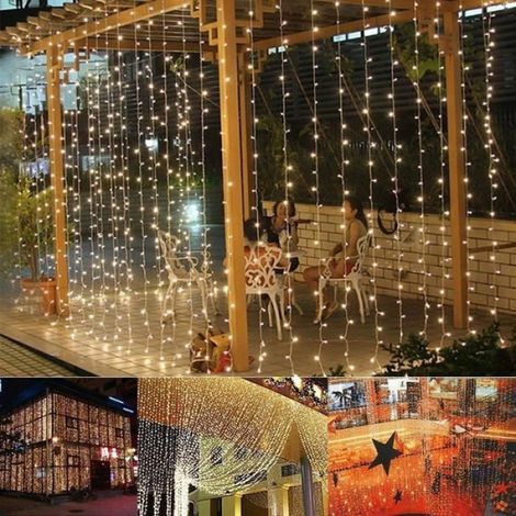3x2m Chaîne de LED Rideau Fenêtre Lumière Jaune, Cascade Lumière Nuit Noël Lumière Lampe Arbre Déco Fête Mariage (1/4)