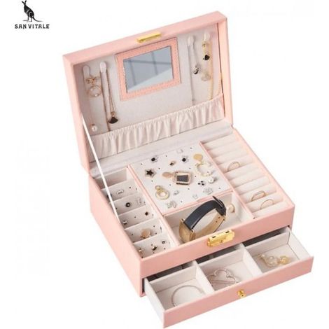 ® – Luxuriöses 2-stöckiges Schmuckkästchen – Modisches Schmuckkästchen – Schmuckkästchen – Ringe/Ohrringe/Halskette/Uhr – Damen/Mädchen – Rosa (1/5)