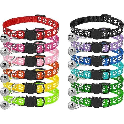 Cat Collar, 12pcs Anti Strangulation Cat Collar Kitten Collar With Reflective Strap And Bell, Adjustable Range 19-32cm (1/4)