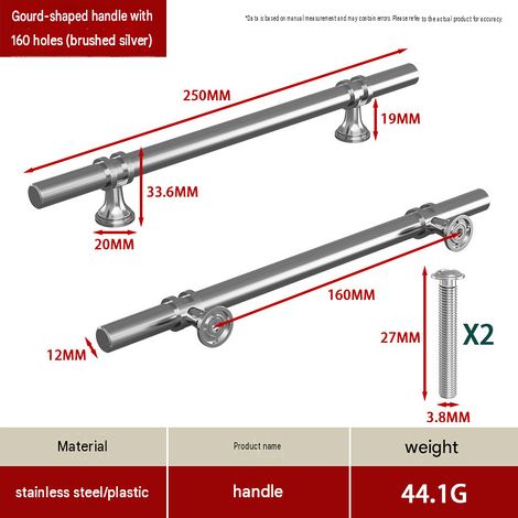 CYUNSHOP Lot de 5 poignées en T à embase évasée – Entraxe 160cm, Argent, pour armoires et meubles. (1/5)
