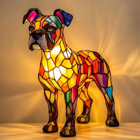 Lampe de chevet avec prise USB, lampe boxer, veilleuse d'intérieur, décoration chien en résine peinte à la main, couleur chaude, 17 cm
