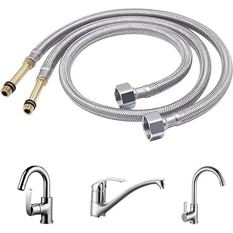 QAZQA Tuyaux de Raccordement Flexible Monobloc Tuyau Tressé M10 x 1/2 '' BSP 60cm Tuyaux d'arrivée d'eau Tuyau Flexible Robinet Lavabo Tuyau de Douche Cuisine Pour Évier Mitigeur de Robinet Monobloc 2