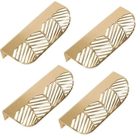 Poignées de meuble - Doré - 4 pièces - Laiton - Design de feuille - Modèle moderne
