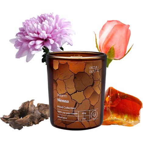 Candela di soia color terra di Siena calda - peonia, rosa e ambra 60 g ecoDettagli (1/5)