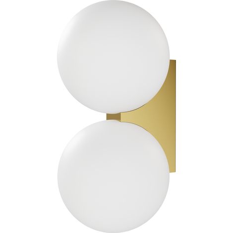 Applique Murale OBI Laiton Satiné avec Double Verre Opalin, IP44 Salle de Bain, 2x G9 (Ampoules Non Incluses) (1/5)