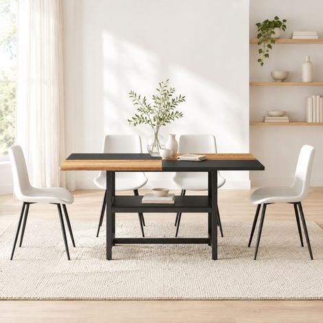 Tavolo da pranzo 160x90x76 cm in MDF e metallo, marrone/nero/bianco, con vano - MEUBLIV (1/5)