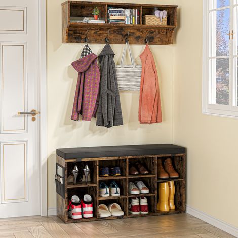 Meuble à Chaussures en Bois ,Banc à Chaussures, Support à Chaussures avec Siège, Banc avec Rangement, Coussin, 10 Compartiments, pour Salon, Couloir, Chambre, marron (1/5)