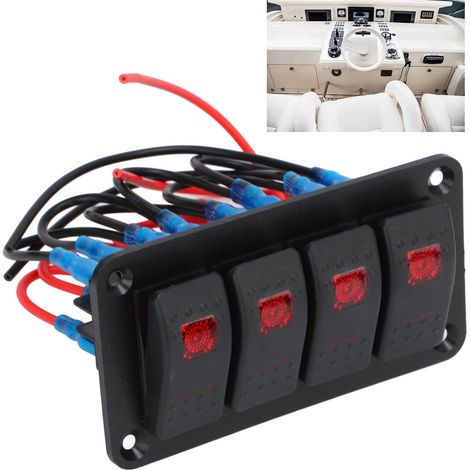 Panneau de commande 12V/24V 20A/10A 4 canaux à voyant rouge équipé de 50 étiquettes marines et 50 étiquettes pour véhicules (A6613-Z)