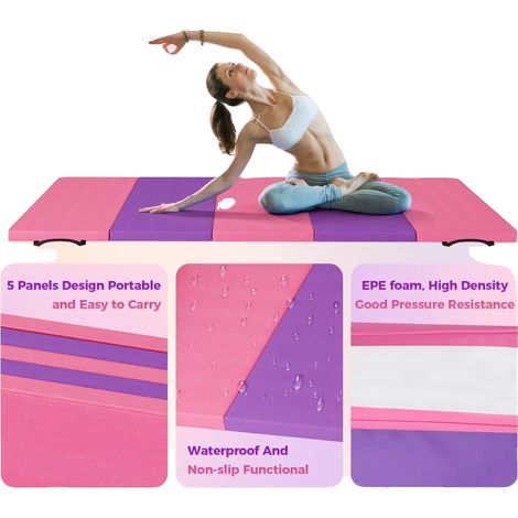 Colchoneta de gimnasia, espuma EPE de alta densidad, superficie de cuero impermeable, 180 cm x 60 cm x 5 cm, asas integradas, superficie antideslizante. (1/5)