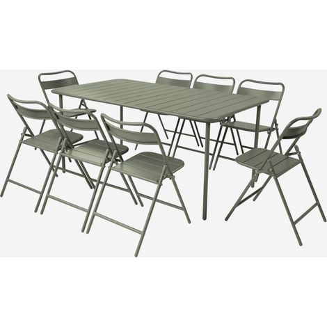 Set mesa de jardín bistró de acero con 8 sillas plegables, 160cm (1/4)