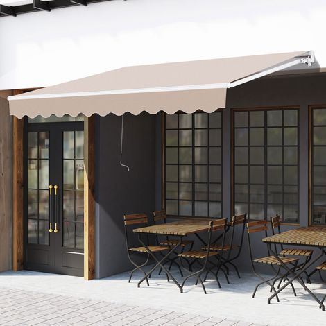 Store extérieur avec bras rétractables et ouverture à manivelle. 295 x 200 cm. Beige.