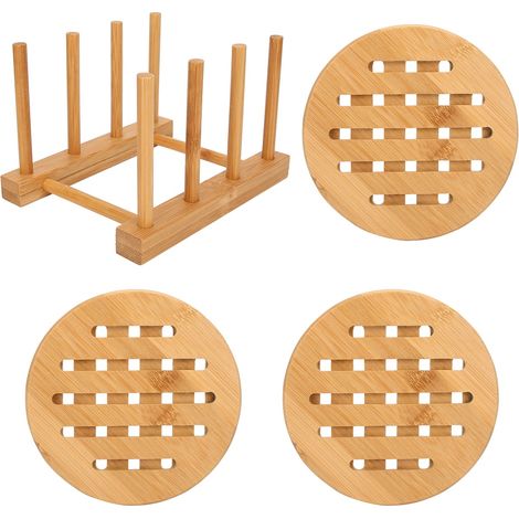 Égouttoir à vaisselle multifonctionnel à 3 compartiments + tapis isolant thermique (petit tapis isolant thermique rond) (1/5)