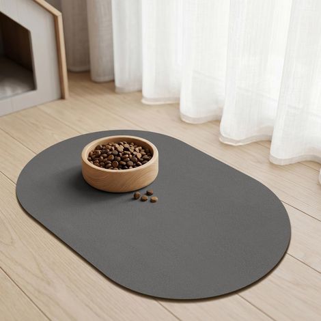 Tapis Gamelle Chien, Tapis Ovale pour Gamelle pour Chien Chats Absorbant Antidérapante Séchage Rapide (Gris foncé, 30x50cm) (1/5)