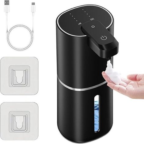 Seifenspender – Wandmontage, automatischer Schaumseifenspender – 4 Geschwindigkeitsstufen – 380-ml-Tank – IPX5 – Schwarz (1/5)