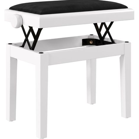 Tabouret de piano 61,5×33×45-56 cm en bois blanc et noir, réglable et stable – MEUBLIV (1/5)