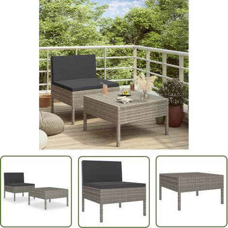 INLIFE Salon de jardin 2 pcs avec coussins Résine tressée Gris (1/5)