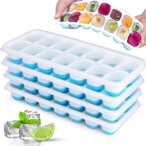 Lot de 4 Bacs à Glaçons Silicone Airabc avec Couvercle Amovible – 14 Compartiments, Démoulage Facile, Sans BPA (1/5)