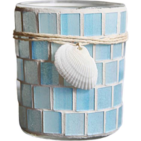 Bougie de verre incrusté avec motif coquillage - Mano - M7 - Halo lumineux en bleu, blanc, khaki, jaune, vert, bleu lac (1/5)