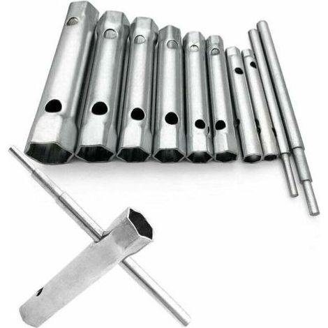 Jeu de 10 clés à douilles de 6 à 22 mm, clés à douilles, clés à bougies, pour visser les bougies, pour démonter et monter les robinets et mitigeurs, pour dévisser les boulons inaccessibles. (1/4)