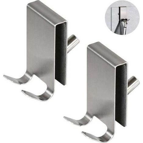 PA Confezione da 2 ganci per doccia, portasciugamani in vetro bifacciale, gancio in acciaio inossidabile per porta del bagno in vetro da 5-10 mm (argento) (1/4)