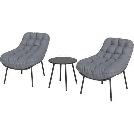 Salon de jardin ensemble de jardin en résine tressée 2 personnes coussins gris usage extérieur (1/5)