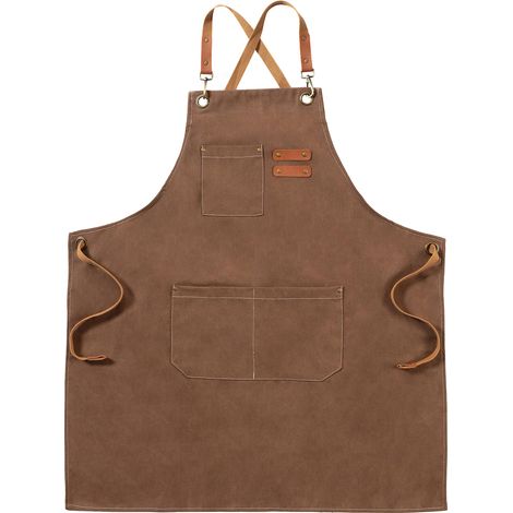 Tabliers Toile, Tabliers de Travail pour Hommes Femmes, Tabliers de Chef avec Sangle Réglable et 3 Poches, Tablier pour Serveurs Cuisine Cuisson Artiste Peinture, Dos Croisé (1/5)