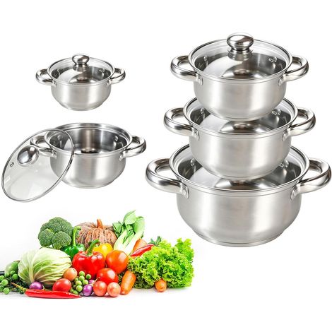 Cookware, Stainless Steel Saucepan and Saucepan for All Hobs, 5-Piece Set in Stainless Steel Suitable for Induction and All Cookers with Glass Lids (1/5)