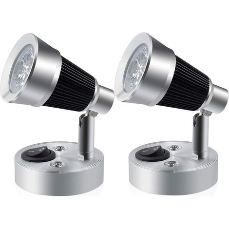 Lot de 2 Applique LED 3W 12-24V Interrupteur Lumière Blanche Chaude pour Caravane Chambre (1/5)