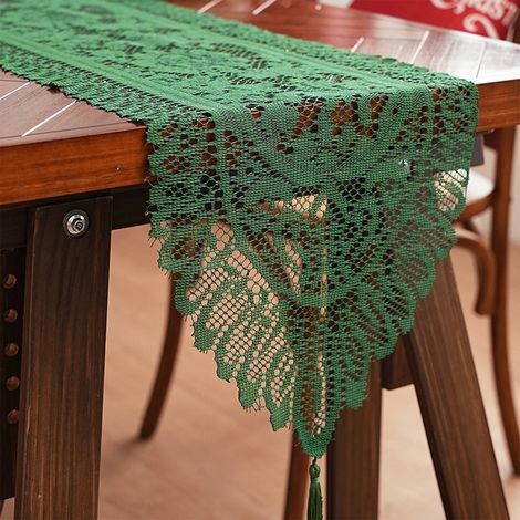 Chemise De Table De Noël - Dentelle Rouge - 183 X 33 Cm - Pour Table À Manger Café Et Surfaces Intérieures Extérieures - 1 Pièce
