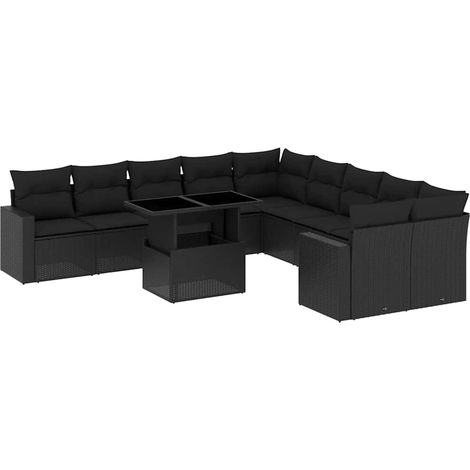 Maison Exclusive - Salon de jardin 11 pcs avec coussins noir résine tressée (1/5)