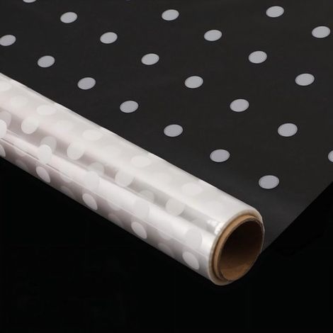 Rouleau de papier cadeau cellophane de 2,3 mil d'épaisseur - Papier alimentaire en rouleau pour emballer les paniers cadeaux - Papier cadeau - 40 cm x 30 m, gros pois blancs (1/5)
