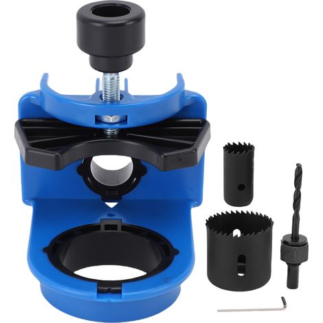 Ortviai Kit d’installation de serrure pour porte en bois – Guide plastique + foret à métaux en acier carbone, épaisseur 35–45 mm, bleu